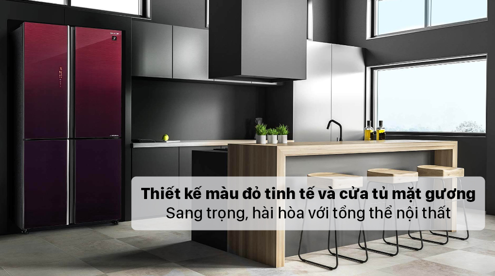 Cửa tủ mặt gương sang trọng - Tủ lạnh Sharp