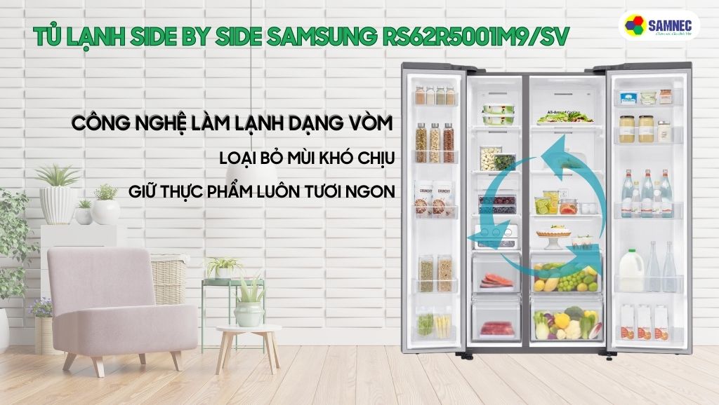 Tủ lạnh Samsung Inverter RS62R5001M9/SV với dung tích cực lớn