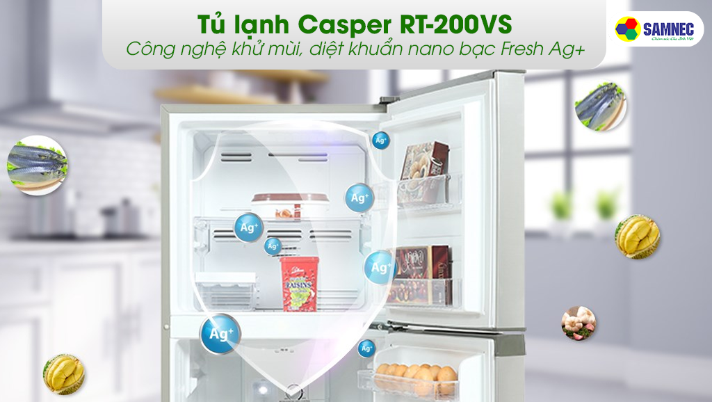 Tủ lạnh giá rẻ Casper RT-200VS có công nghệ khử mùi diệt khuẩn nano bạc