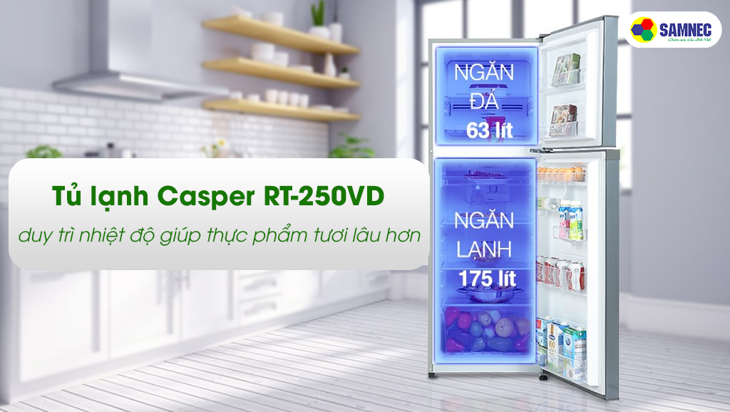 Tủ lạnh giá rẻ Casper RT-250VD duy trì nhiệt độ giúp thực phẩm tươi lâu hơn