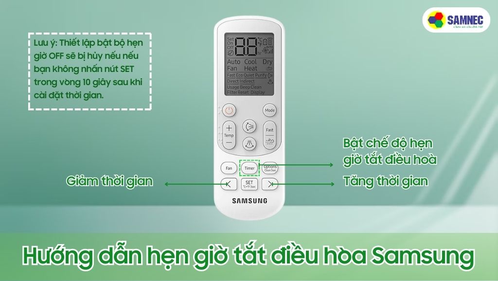 Hướng dẫn hẹn giờ tắt điều hoà Samsung