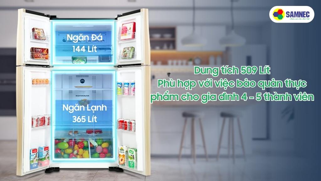 Tủ lạnh Hitachi Inverter 509 lít R-FW650PGV8 GBK có dung tích 509 lít