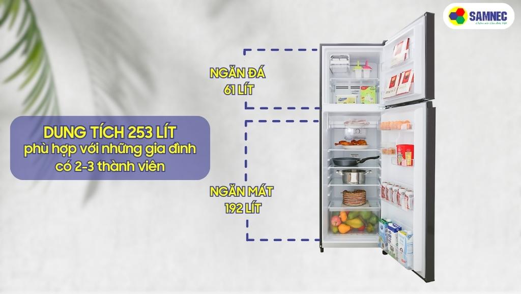 Dung tích tủ lạnh Toshiba Inverter 253 lít GR-B31VU(SK) phù hợp với gia đình nhỏ