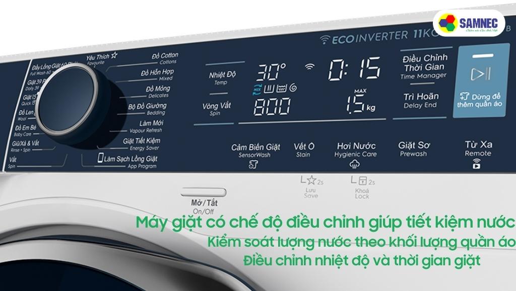Máy giặt có chế độ điều chỉnh giúp tiết kiệm nước