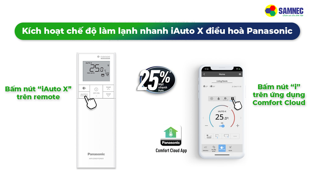 Kích hoạt chế độ làm lạnh nhanh iAuto X điều hòa Panasonic