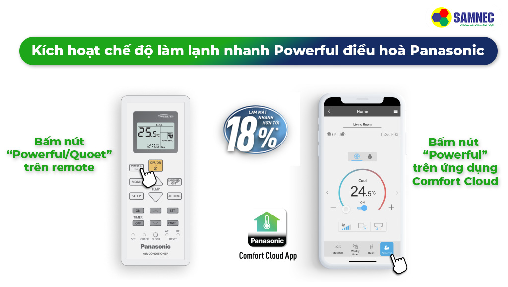 Kích hoạt chế độ làm lạnh nhanh Powerful điều hòa Panasonic