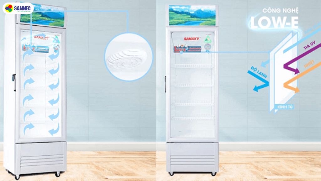Hệ thống quạt gió và công nghệ kính Low-E của tủ mát Sanaky