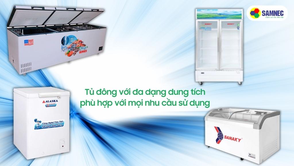 Đa dạng dung tích tủ đông cho siêu thị mini