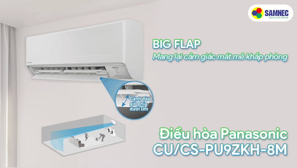 Thiết kế cánh đảo gió điều hòa Panasonic Inverter 1 HP CU/CS-PU9ZKH-8M