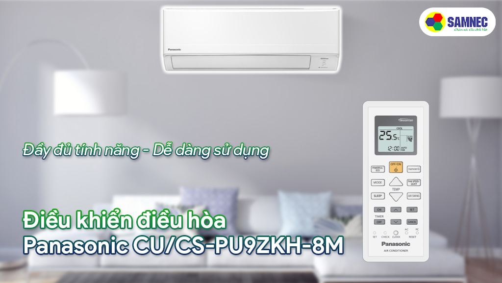 Điều khiển  điều hòa Panasonic Inverter 1 HP CU/CS-PU9ZKH-8M
