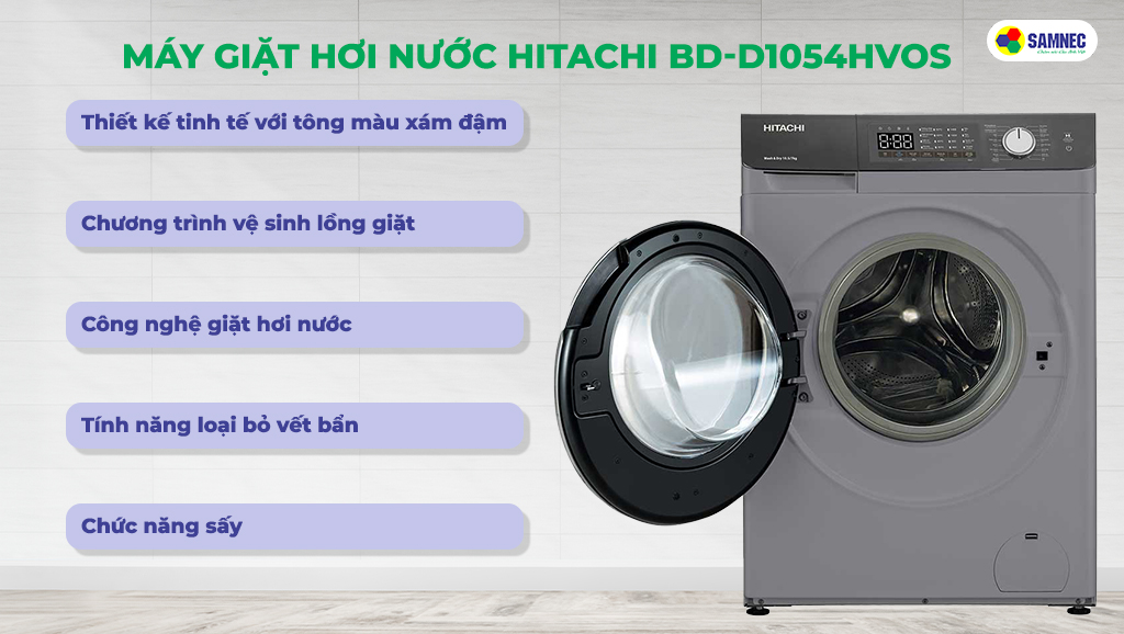 Máy giặt hơi nước Hitachi BD-D1054HVOS 10.5kg