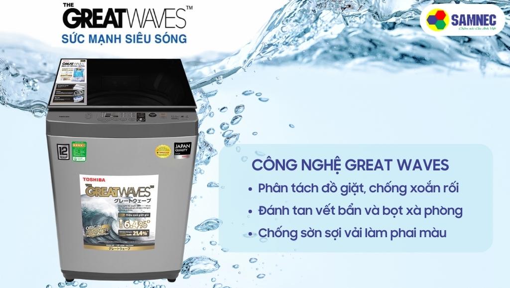 Công nghệ Great Waves của máy giặt lồng đứng Toshiba AW-DUK1300KV(SG)