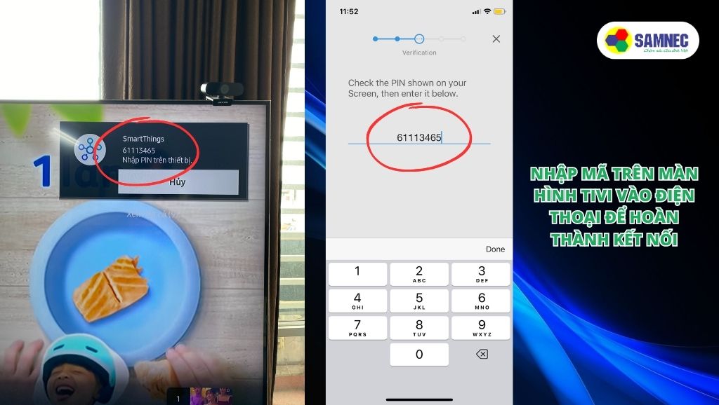 Nhập mã trên màn hình tivi vào điện thoại để hoàn thành kết nối