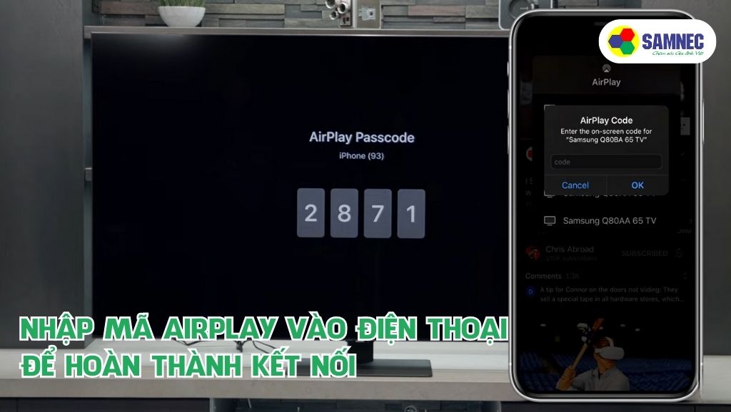 Nhập mã Airplay vào điện thoại để hoàn thành kết nối