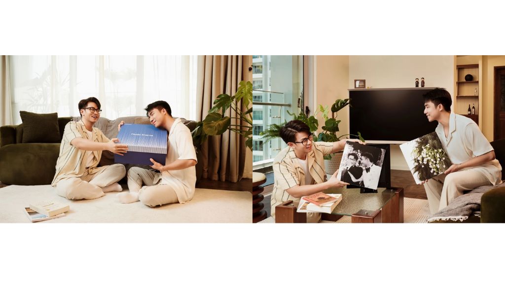 Chú Ninh - anh Âm “tình bể bình” bên chiếc loa tranh đánh dấu chặng đường 10 năm bên nhau.