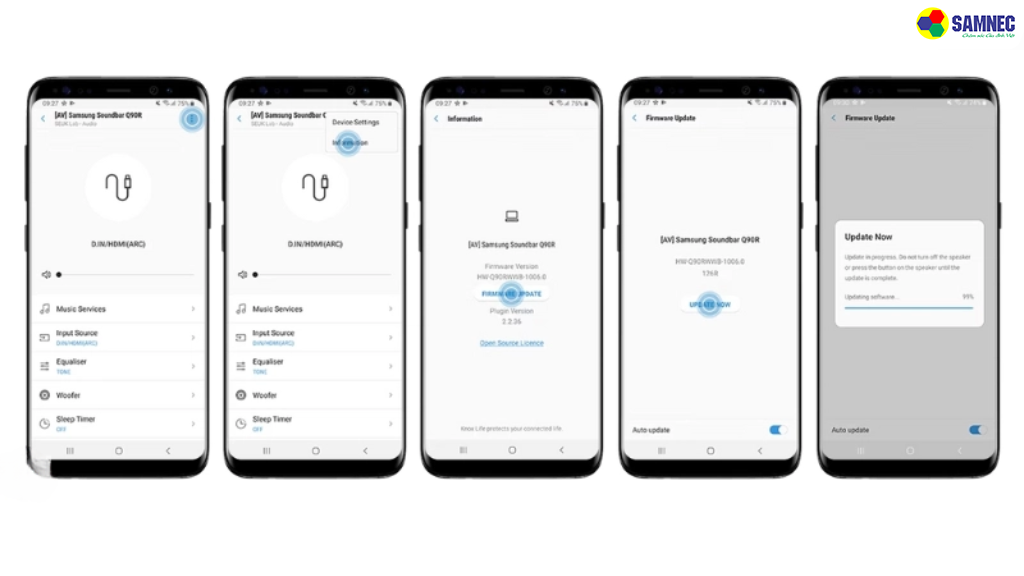 Reset bằng Update trên loa soundbar Samsung có Wi-Fi