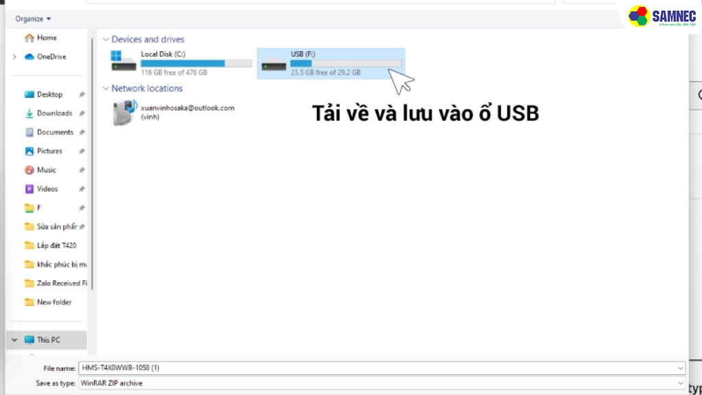 Reset bằng update phần mềm bằng cổng USB