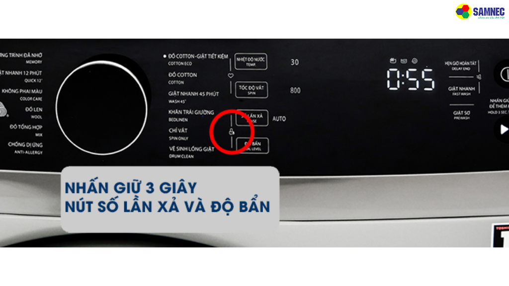 Mở khóa máy giặt Toshiba khi bị khóa trẻ em
