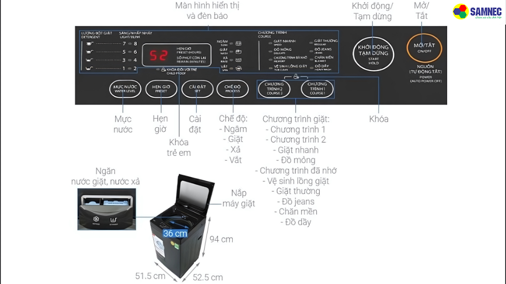 Hướng dẫn sử dụng máy giặt Toshiba theo chương trình có sẵn 