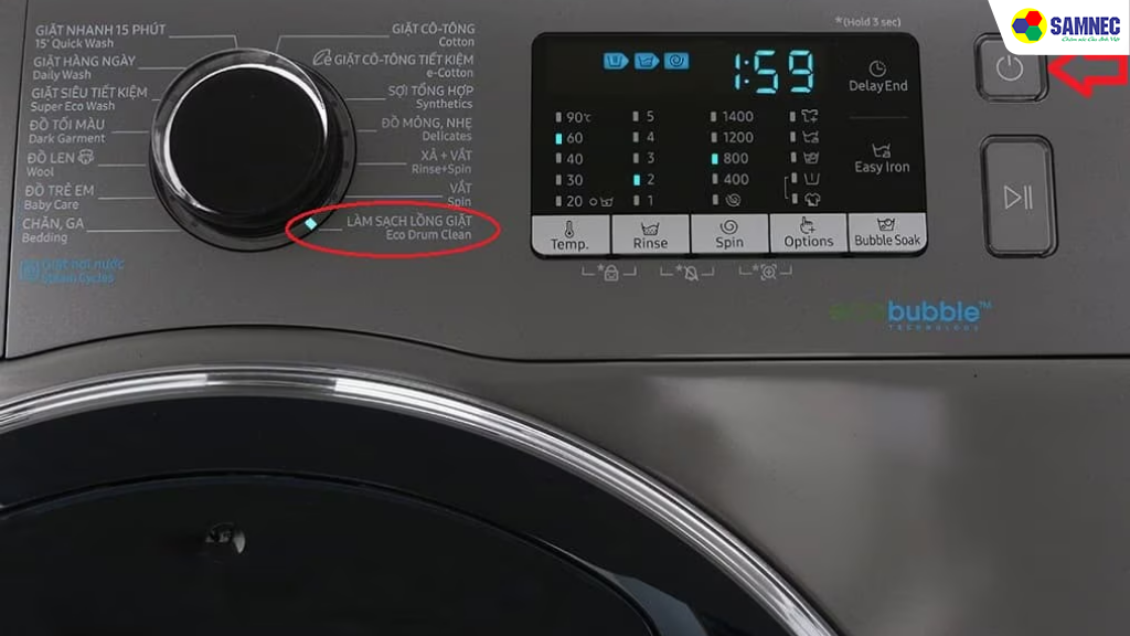 Bước 1: Chọn chế độ "Làm sạch lồng giặt".