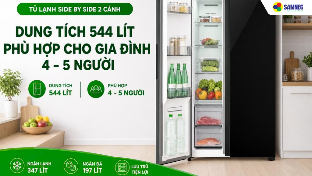 ngăn đá và ngăn lạnh rộng rãi