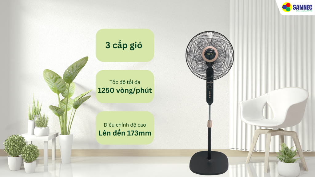 3 cấp độ gió linh hoạt, làm mát hiệu quả