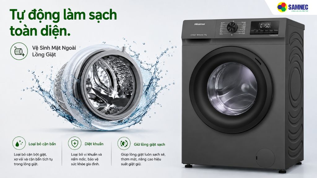 Tự động vệ sinh lồng giặt: 