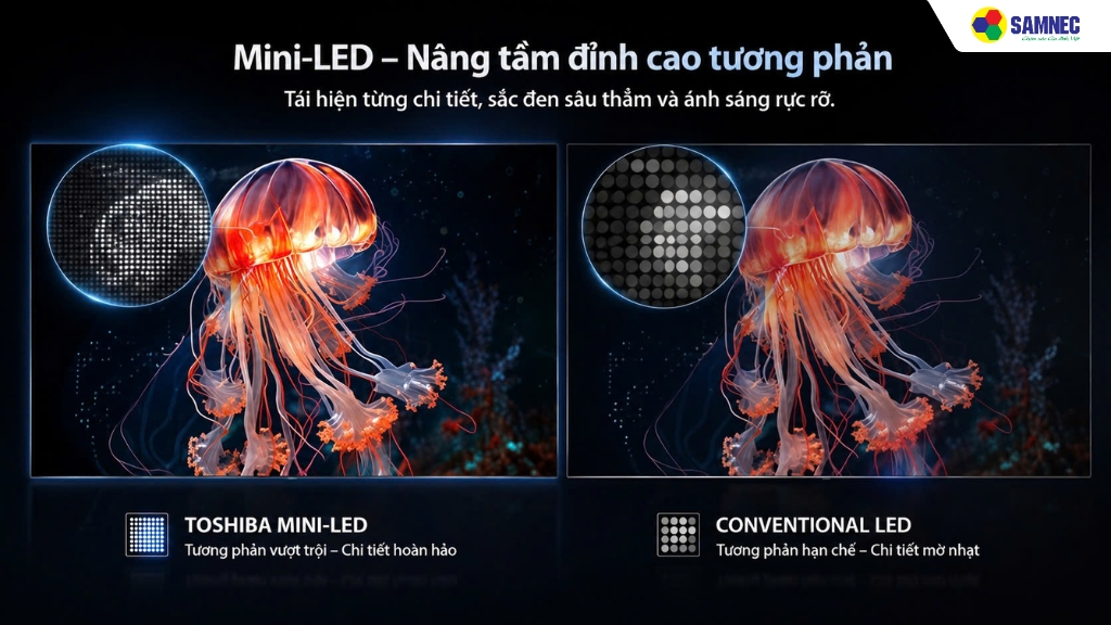 Màn hình Mini LED & Chấm lượng tử QLED (Quantum Dot Color):