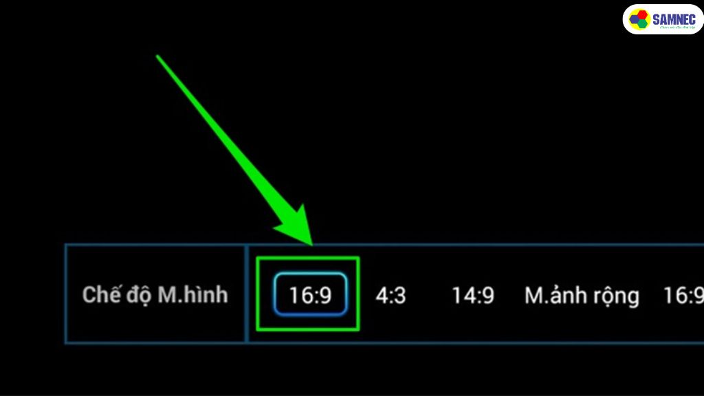 Bước 3: Chọn mục kích cỡ màn hình > 16:9.