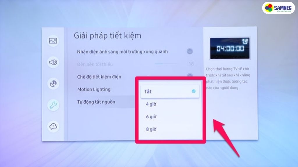 Bạn có thể chọn giữa các mốc thời gian 4 giờ, 6 giờ, hoặc 8 giờ.