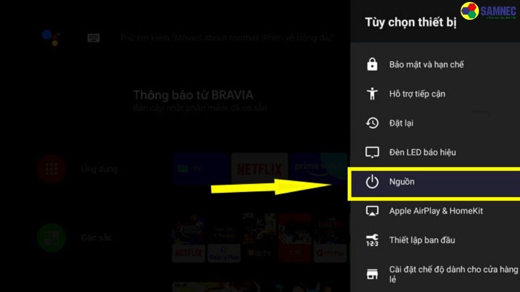 Bước 4: Chọn "Nguồn"/"Power".