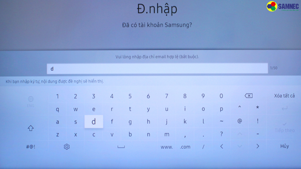 Bước 1: Nhập tên tài khoản Account Samsung