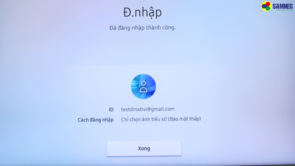 Tài khoản Account Samsung đã được đăng nhập thành công.