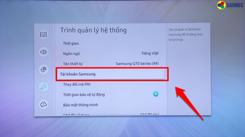 Bước 5: Tiếp theo, chọn “Tài khoản Samsung” (Samsung account).