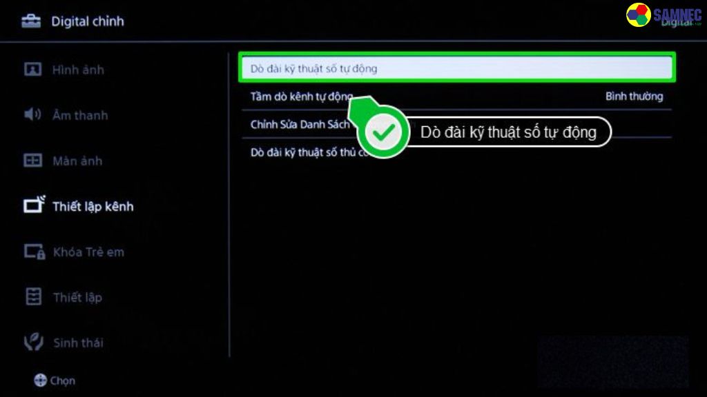 Chọn Auto tuning (Tự động dò kênh) để bắt đầu quá trình dò.