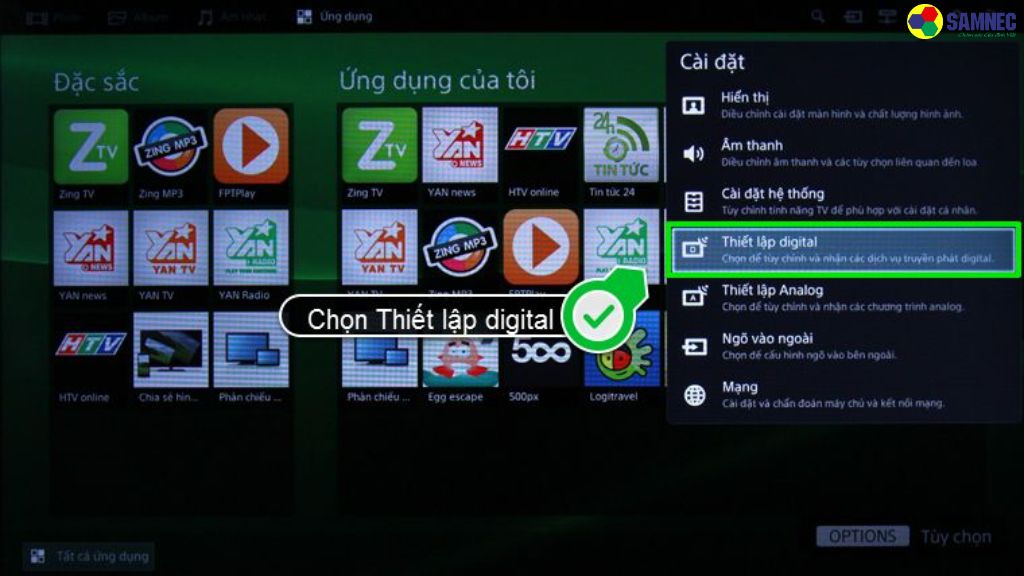 Sau đó nhấn chọn Thiết lập Digital (Dò kênh kỹ thuật số)
