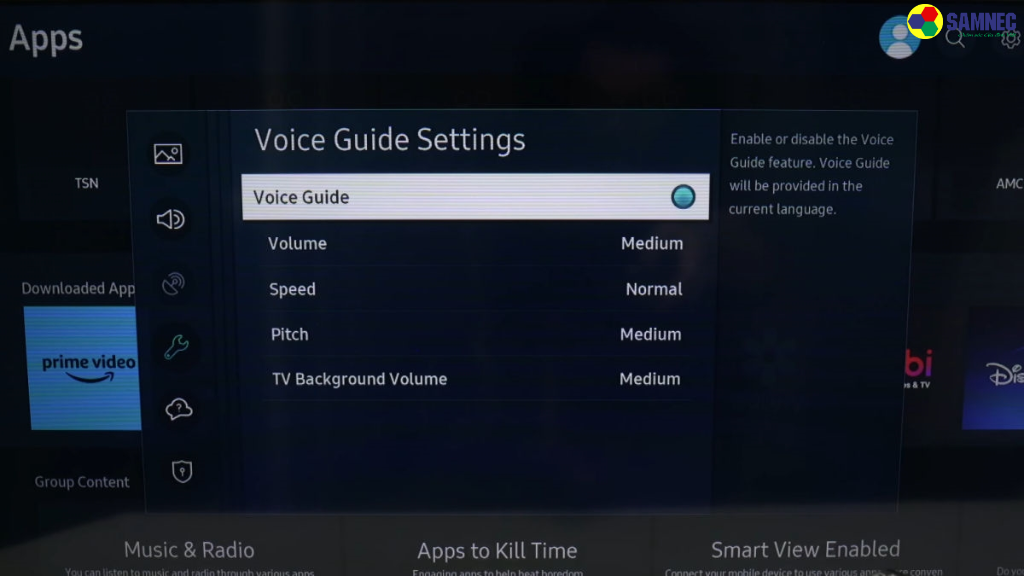 Bước 2: Màn hình sẽ hiển thị Cài đặt hướng dẫn lệnh thoại (Voice Guide Settings), di chuyển đến mục Hướng dẫn lệnh thoại (Voice Guide).