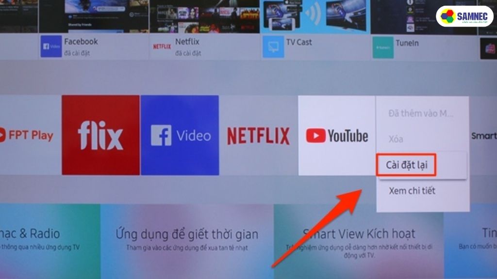 Chọn "Cài đặt lại"