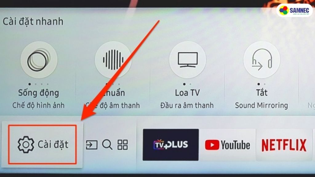 Di chuyển để chọn mục "Cài đặt".
