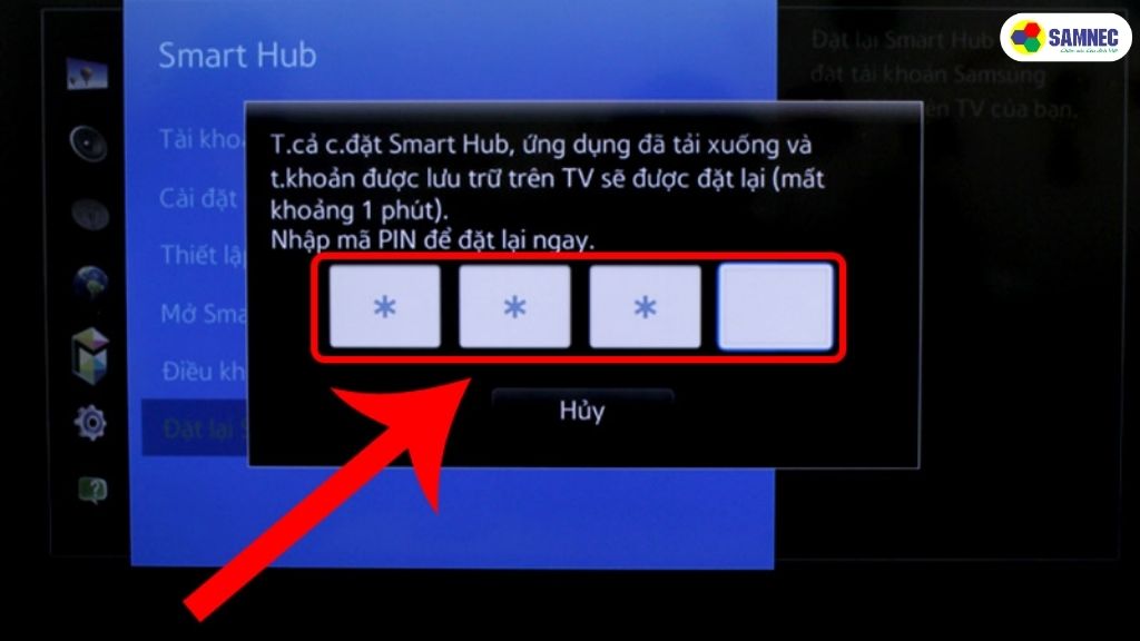 Nhập mã Pin mặc định là 4 số để xác nhận thao tác (Mã Pin thường mặc định là 4 số 0)