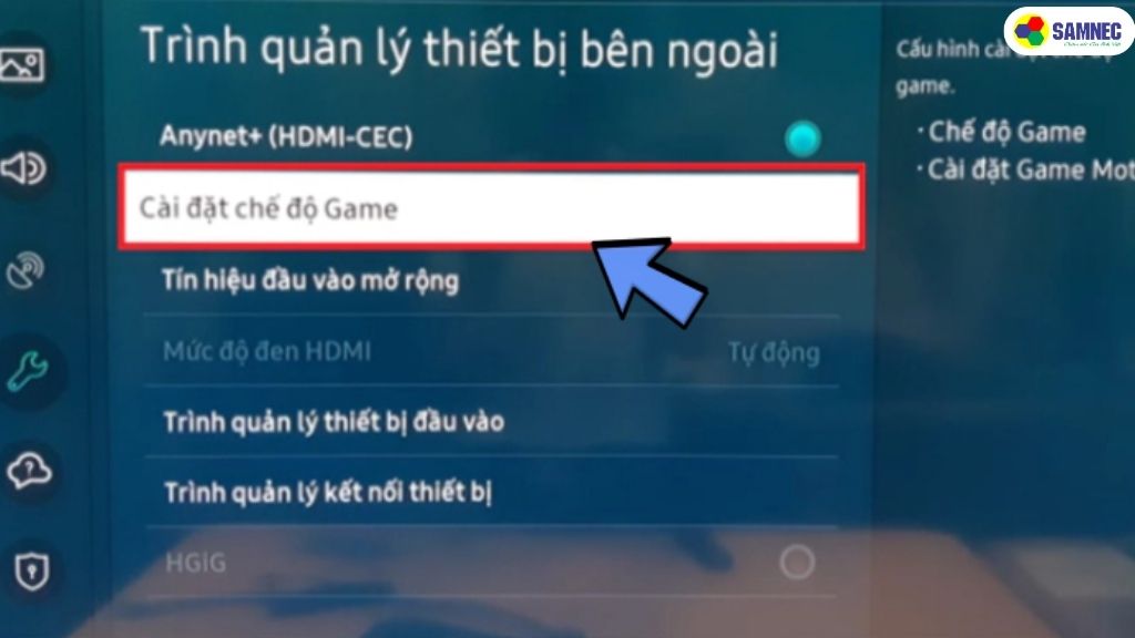 Di chuyển đến phần "Cài đặt chế độ Game".