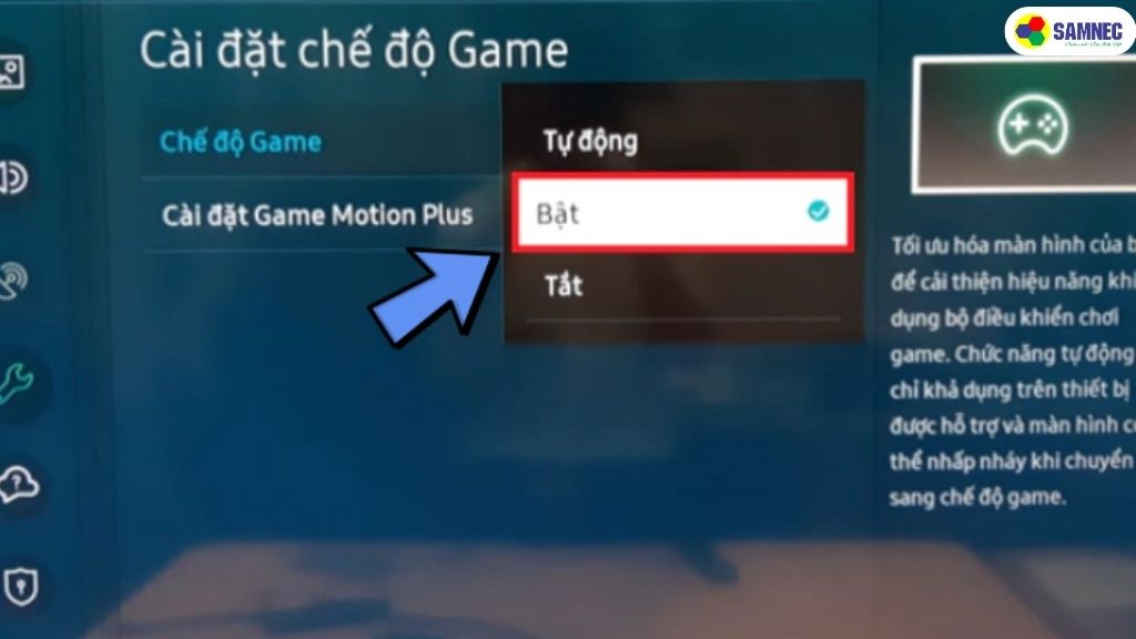 Tại đây, bạn có thể tùy chọn bật/tắt chế độ Game hoặc đặt chế độ tự động.