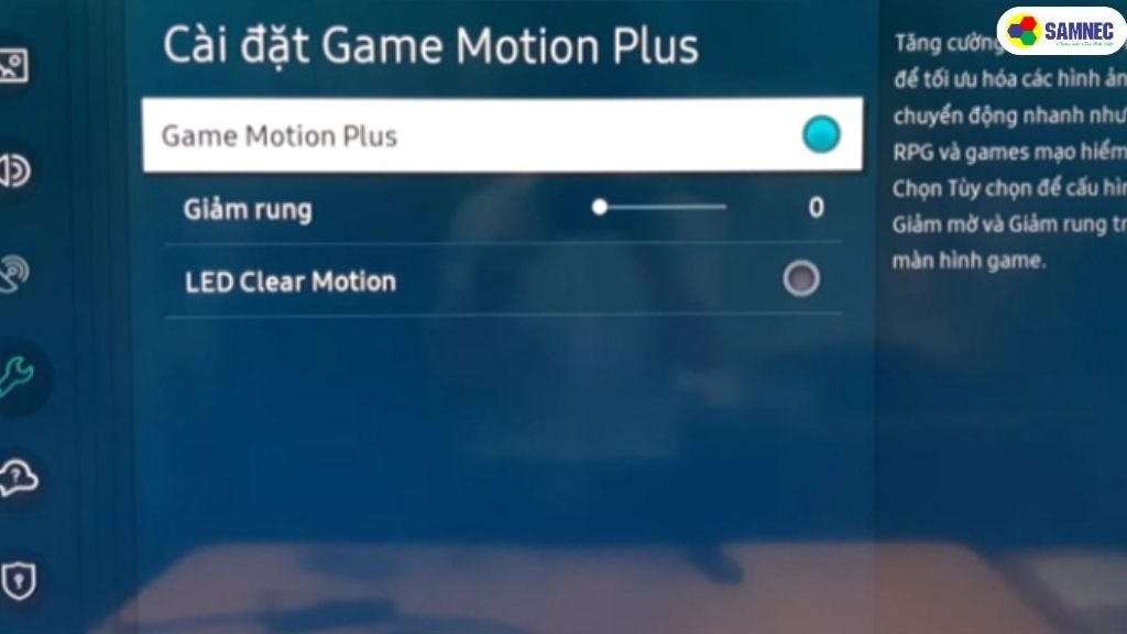 Chế độ "Game Motion Plus" cho phép bạn tinh chỉnh các thông số để tối ưu hóa trải nghiệm chơi game.