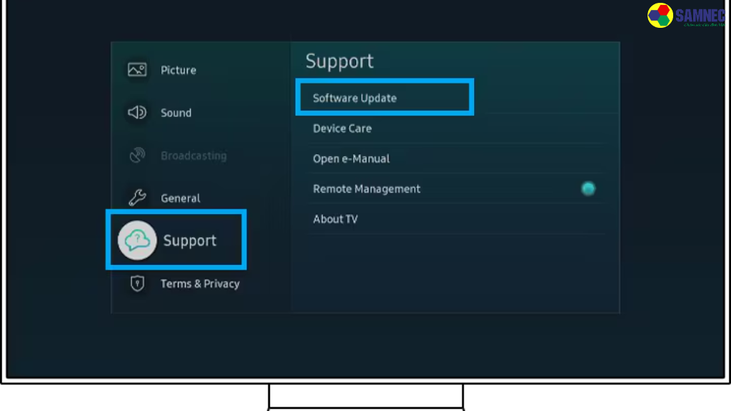 Bước 2: Chọn Hỗ trợ và tiếp tục vào Cập nhật phần mềm.