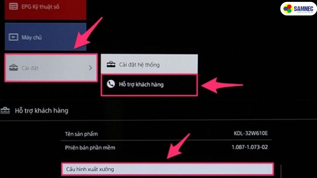 Reset tivi Sony thường