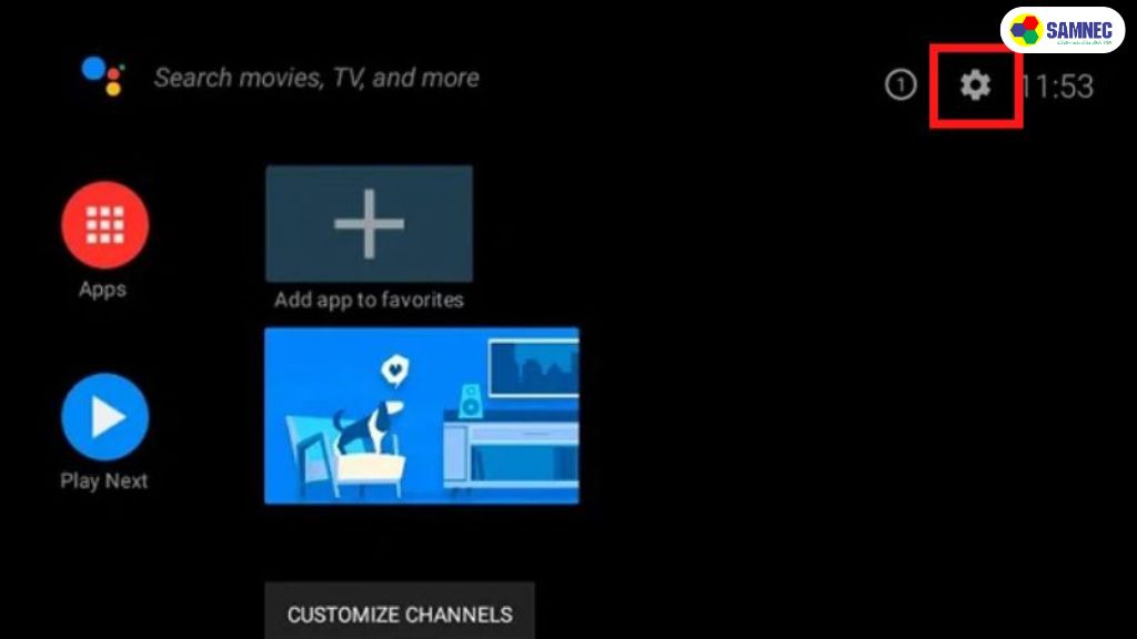 Khởi động tivi Xiaomi và chuẩn bị sẵn remote