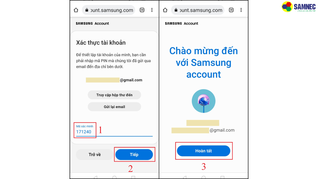 Bước 4: Nhập mã xác thực vào ô trống, sau đó chọn Tiếp .