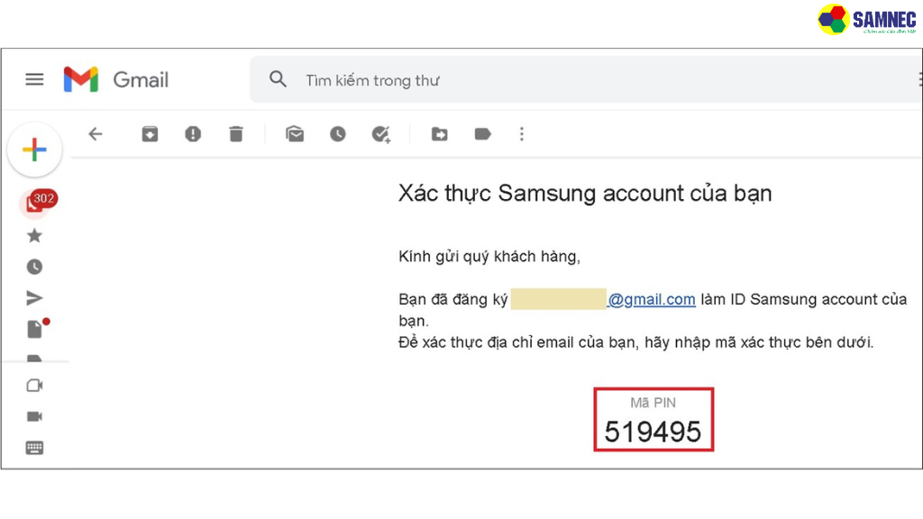 Bước 4: Samsung sẽ gửi mã xác nhận (PIN) đến Gmail đã đăng ký của bạn.