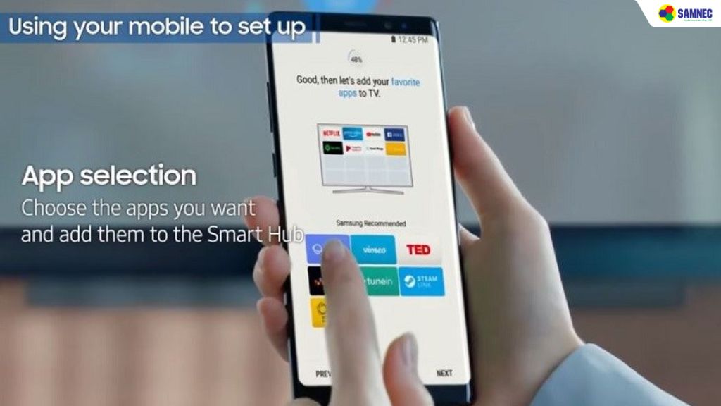 Sau khi kết nối với Smart tivi, bạn thêm ứng dụng yêu thích vào Smart Hub trên điện thoại