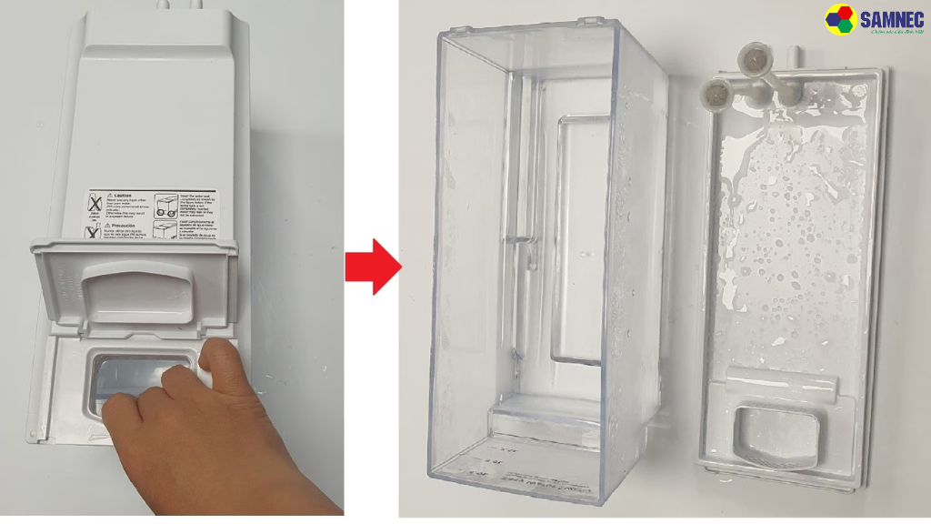 Kiểm tra bình chứa nước bên trong tủ